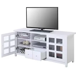 Kirklands Home Tv Stands & Media Consoles|Wood 2-Door Windowpane Media Cabinet White