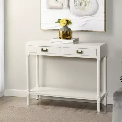 Kirklands Home Console Tables|Wood 2-Drawer Layla Console Table White