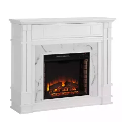 Kirklands Home Tv Stands & Media Consoles|Wood Faux Marble LED Media Fireplace White