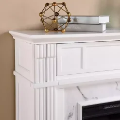 Kirklands Home Tv Stands & Media Consoles|Wood Faux Marble LED Media Fireplace White
