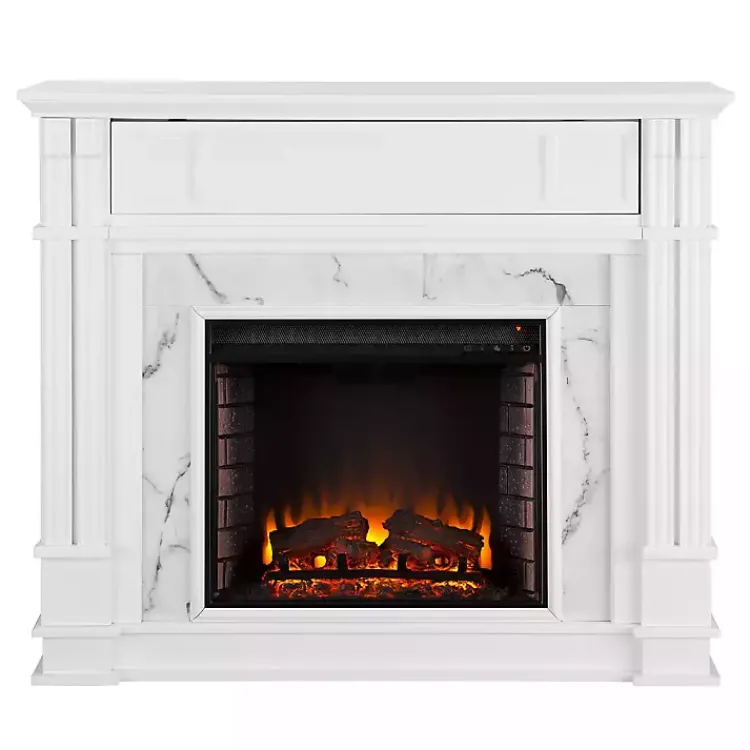 Kirklands Home Tv Stands & Media Consoles|Wood Faux Marble LED Media Fireplace White