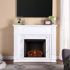 Kirklands Home Tv Stands & Media Consoles|Wood Faux Marble LED Media Fireplace White