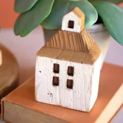 Clearance White Wood House Figurines, Set of 3 Statues & Figurines