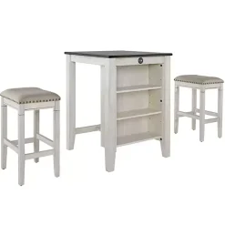 Kirklands Home Kitchen Islands & Bar Carts|White Wood Linen 3-pc. USB Island and Stool Set