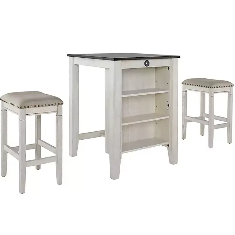 Kirklands Home Kitchen Islands & Bar Carts|White Wood Linen 3-pc. USB Island and Stool Set