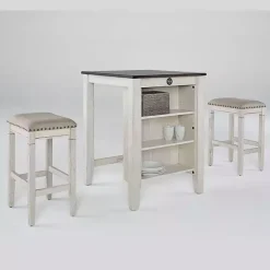 Kirklands Home Kitchen Islands & Bar Carts|White Wood Linen 3-pc. USB Island and Stool Set