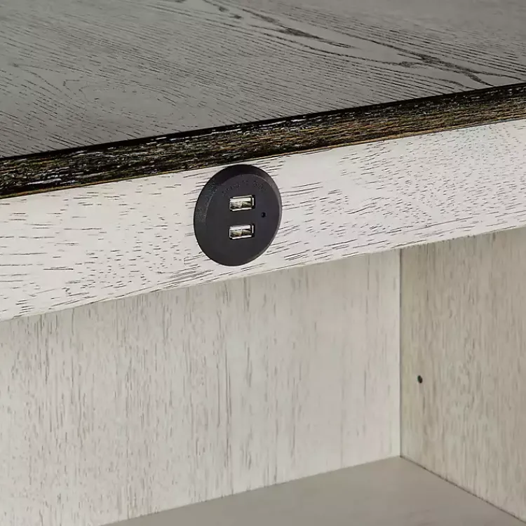 Kirklands Home Kitchen Islands & Bar Carts|White Wood Linen 3-pc. USB Island and Stool Set