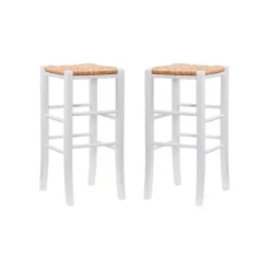 Kirklands Home Bar Stools & Counter Height Stools|White Wood Seagrass Backless 2-pc. Bar Stool Set Tan