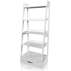 Kirklands Home Bookshelves|Wood 5-Shelf Leaning Bookshelf White