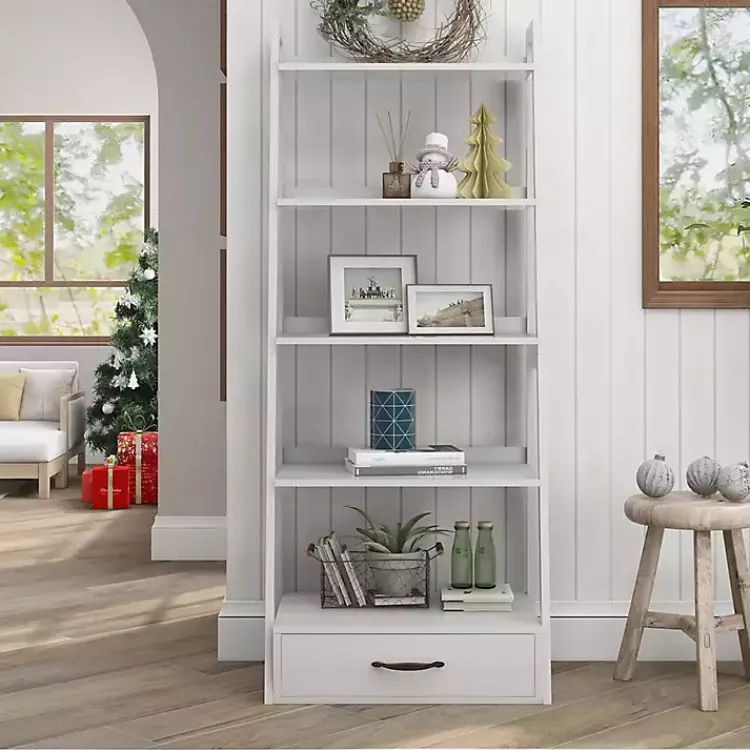Kirklands Home Bookshelves|Wood 5-Shelf Leaning Bookshelf White