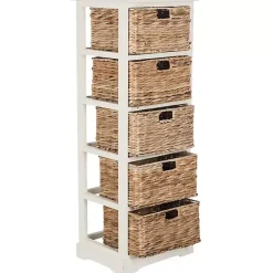Kirklands Home Bookshelves|Wood 5-Tier Basket Storage Shelf White