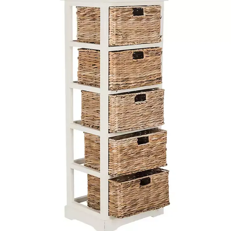 Kirklands Home Bookshelves|Wood 5-Tier Basket Storage Shelf White