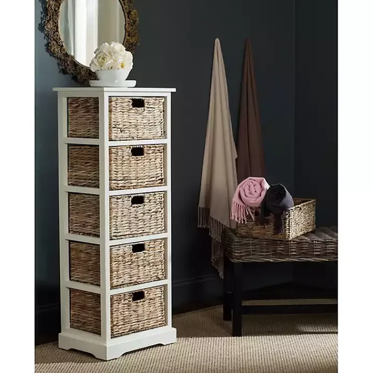 Kirklands Home Bookshelves|Wood 5-Tier Basket Storage Shelf White