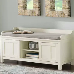 Kirklands Home Benches & Ottomans|White Wood Upholstered Storage Bench