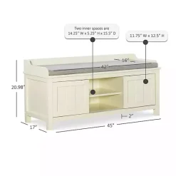 Kirklands Home Benches & Ottomans|White Wood Upholstered Storage Bench