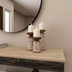 Outlet Whitewash Floral Mango Candlesticks, Set of 3 Candle Holders