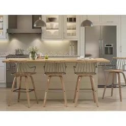 Kirklands Home Bar Stools & Counter Height Stools|Whitewash Poplar Wood Swivel Counter Stool Tan