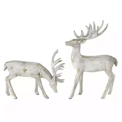 Online Whitewashed Carved Reindeer Figurines, Set of 2 Christmas Decorations