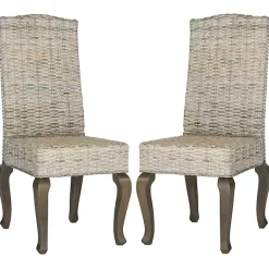Kirklands Home Dining Chairs|Whitewashed Kubu Rattan Dining Chairs, Set of 2 Ivory