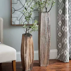 Sale Whitewashed Oblong Wooden Vases, Set of 2 Vases