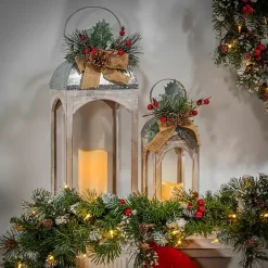 washed Winter Burlap LED Lanterns, Set of 2 Christmas Decorations