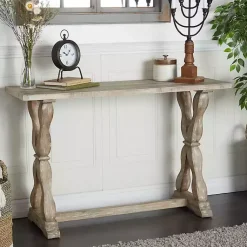 Kirklands Home Console Tables|Whitewashed Wood Trestle Base Console Table