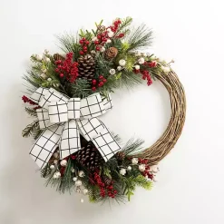 Sale Windowpane Plaid Berry Bow Wreath Christmas Wreaths