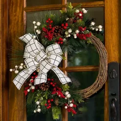 Sale Windowpane Plaid Berry Bow Wreath Christmas Wreaths