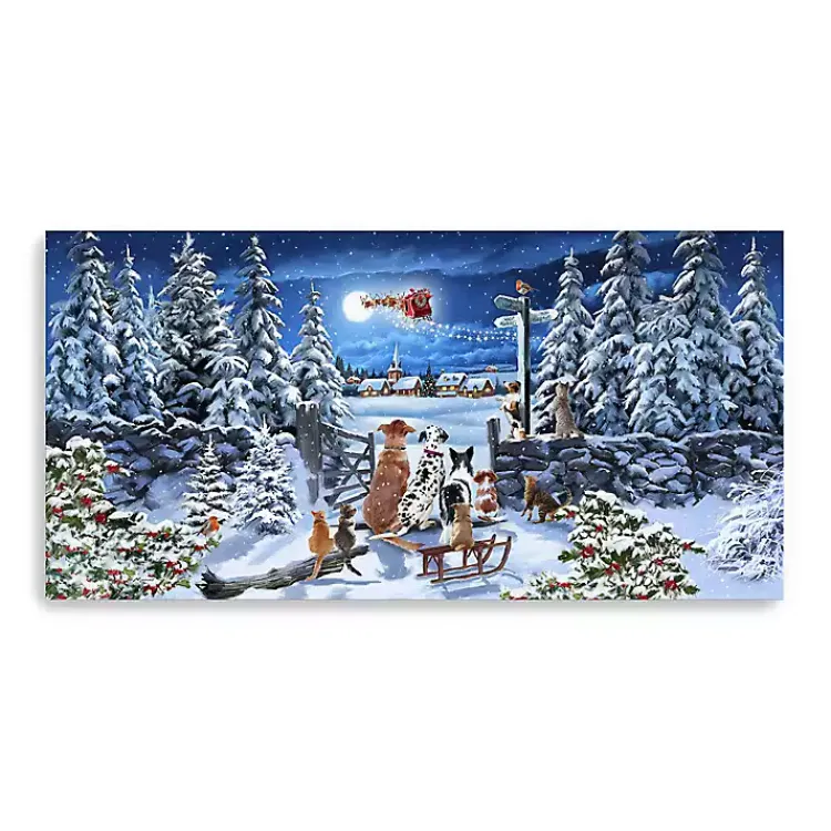 Winter Pets Watching Santa Canvas Art Print Christmas Art & Wall Decor