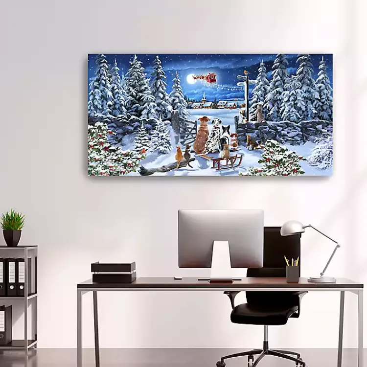 Winter Pets Watching Santa Canvas Art Print Christmas Art & Wall Decor