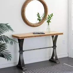 Kirklands Home Console Tables|Wood & Metal Trestle Base Console Table