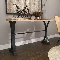 Kirklands Home Console Tables|Wood & Metal Trestle Base Console Table