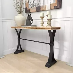 Kirklands Home Console Tables|Wood & Metal Trestle Base Console Table