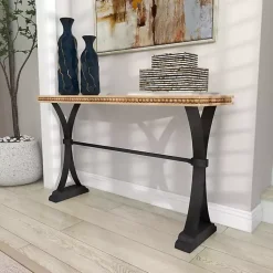 Kirklands Home Console Tables|Wood & Metal Trestle Base Console Table