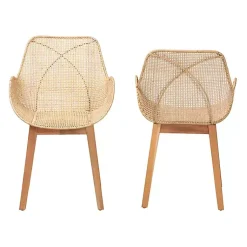 Kirklands Home Dining Chairs|Wood and Rat Flared Dining Chairs, Set of 2 Tan