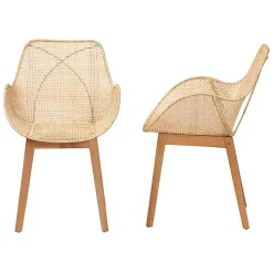 Kirklands Home Dining Chairs|Wood and Rat Flared Dining Chairs, Set of 2 Tan