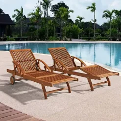 Kirklands Home Outdoor Seating|Wood 2-pc. Outdoor Lounge Chair with Leg Rest Set Brown