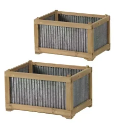 Kirklands Home Planters|Wood Planters with Galvanized Sides, Set of 2