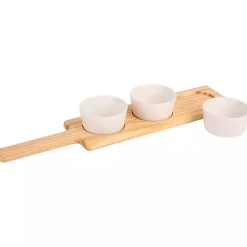 Kirklands Home Serving & Entertaining|Wood Serving Tray with White Ceramic Bowls
