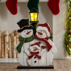 New Wooden LED Light Post Snowman Family Outdoor Christmas Decorations