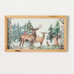 Outlet Woodland Deer Holiday Scene Framed Art Print Christmas Decorations