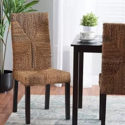 Kirklands Home Dining Chairs|Woven Banana Fiber and Mahogany Dining Chair Tan