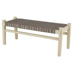 Kirklands Home Benches & Ottomans|Woven Leather Natural Wood Bench Brown