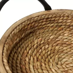 New Woven Jute and Black Wood Trays, Set of 2 Decorative Trays