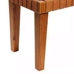 Kirklands Home Benches & Ottomans|Woven Leather Textured Wood Bench Brown