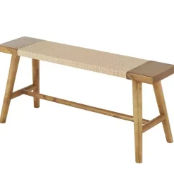 Kirklands Home Benches & Ottomans|Woven Rope Narrow Wood Bench Tan