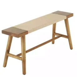 Kirklands Home Benches & Ottomans|Woven Rope Narrow Wood Bench Tan
