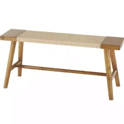 Kirklands Home Benches & Ottomans|Woven Rope Narrow Wood Bench Tan