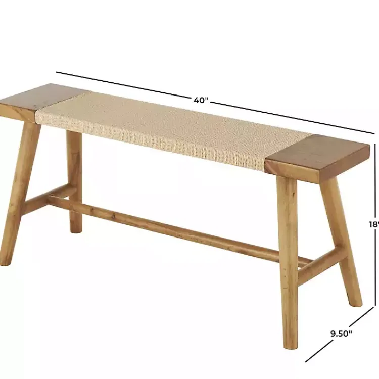 Kirklands Home Benches & Ottomans|Woven Rope Narrow Wood Bench Tan