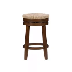 Kirklands Home Bar Stools & Counter Height Stools|Woven Seagrass Walnut Wood Swivel Counter Stool Tan